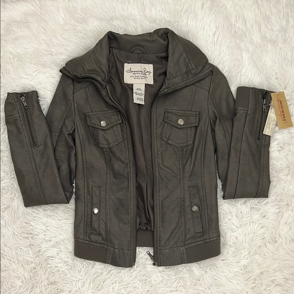 Gray Pleather Multipocket Jacket